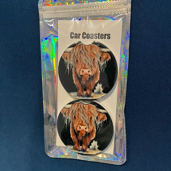 Highland Cow Car Coaster - Picture 1 of 1